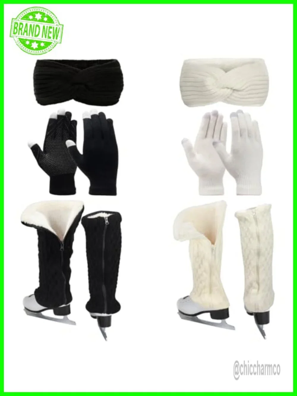 Ice Skating Leg Warmers Set - Fleece Lined, Zipper, Gloves, Headband